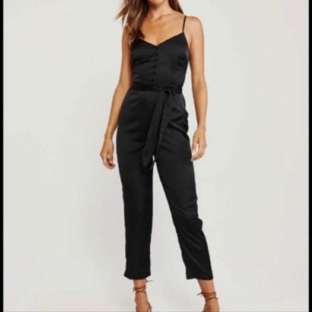 NWOT Abercrombie Satin Black V neck Jumpsuit